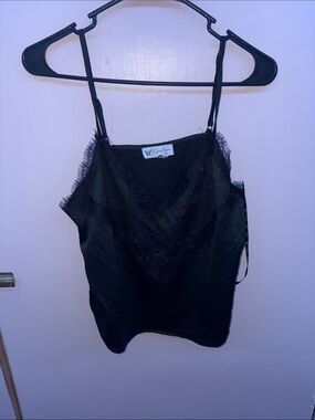 Jessica Simpson Black Lace-Trim Satin Cami
